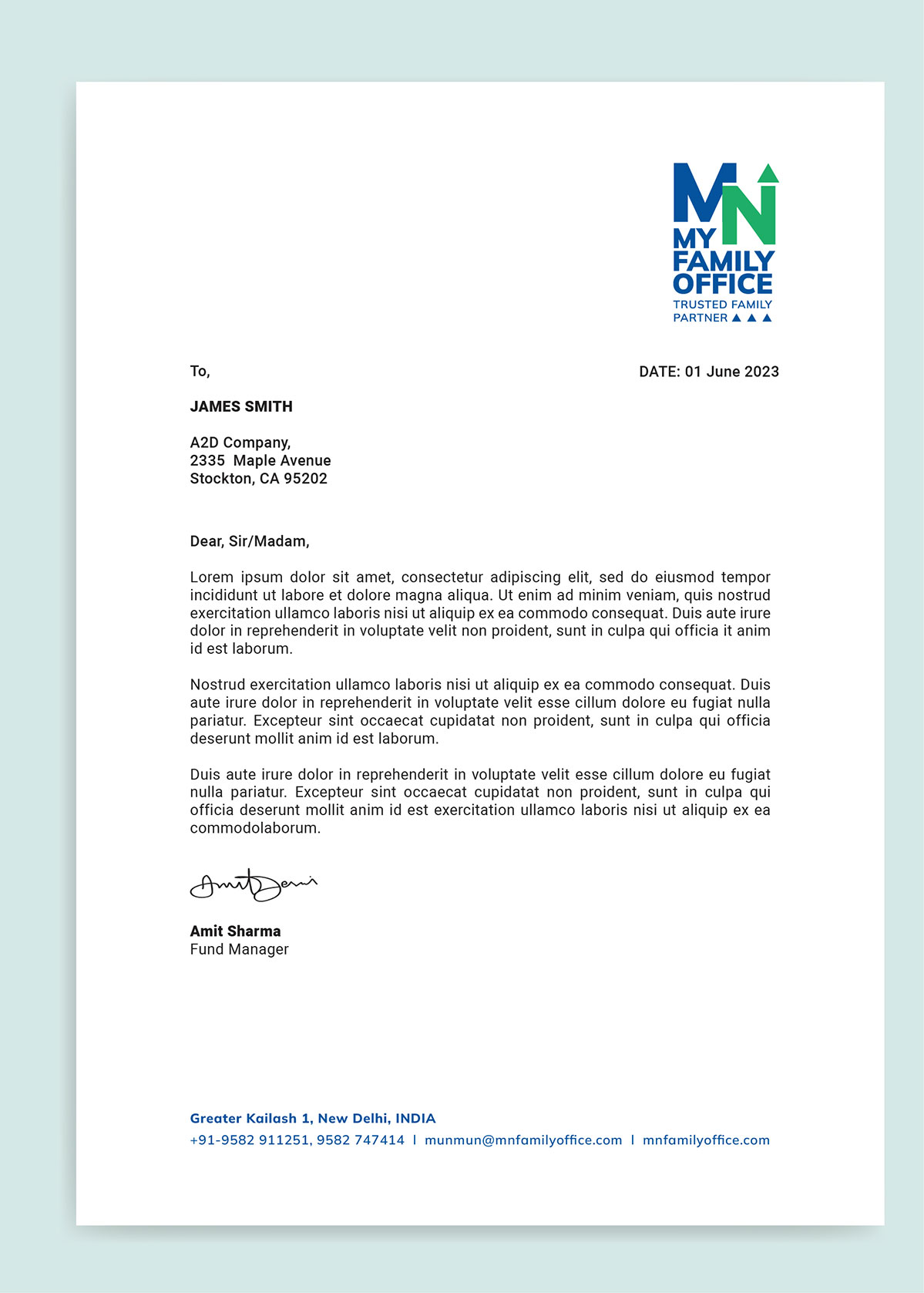 Mutual Fund advisor letterhead design